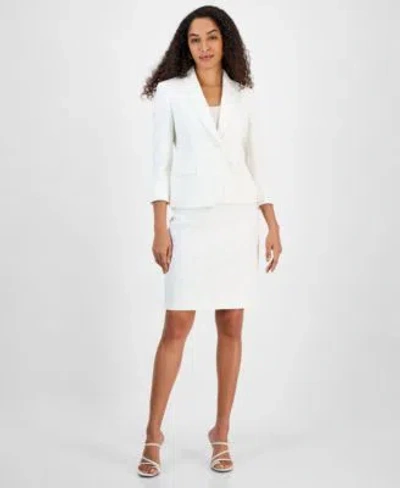 Kasper Womens Bonded Lace Shawl Collar Jacket Bonded Lace Slim Skirt Regular Petite Sizes In Lily White