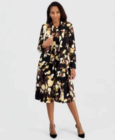 Kasper Womens Box Pleat Sleeveless Dress Long Sleeve Printed Scuba Blazer In Multi