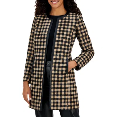 Kasper Womens Checkered Polyester Open Front In Toffee,black