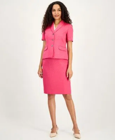 Kasper Womens Circle Jacquard Short Sleeve Blazer Circle Jacquard Pencil Skirt In Pink