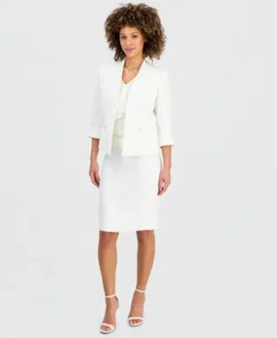 Kasper Womens Collarless 3 4 Sleeve Jacket Pencil Skirt In Neutral