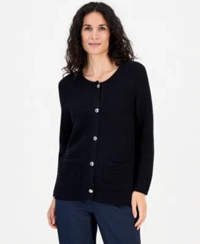 Kasper Womens Collarless Button Front Cardigan In Black
