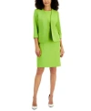 Kasper Womens Collarless Jacket Stretch Crepe Sheath Dress In Pink Perfection