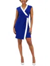 Kasper Womens Colorblock Short Wrap Dress In Blue