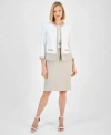 Kasper Womens Colorblocked Open Front Jacket Sheath Dress In Lily White,summer Straw