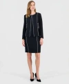 Kasper Womens Contrast Piping Open Front Jacket Stretch Crepe Contrast Piping Sheath Dress In Multi