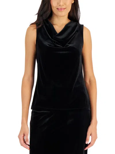 Kasper Women's Velour Draped Front Sleeveless Top In Black