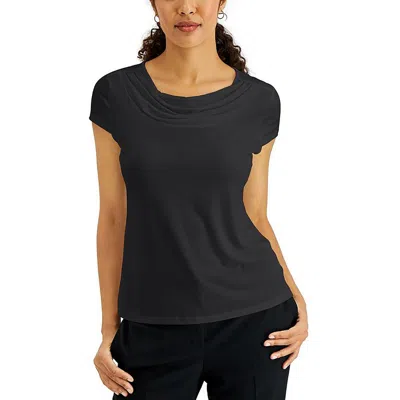 Kasper Womens Drapey Neckline Shirred Pullover Top In Black