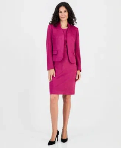 Kasper Womens Faux Suede Collared Open Front Blazer Sleeveless Sheath Dress In Pink