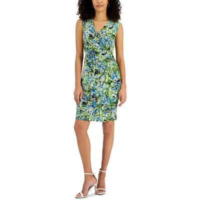 Kasper Petite V-neck Side-ruched Sleeveless Dress In Black,kiwi