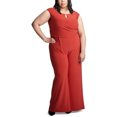 Kasper Womens Faux Wrap Wide Leg Jumpsuit In Crimson