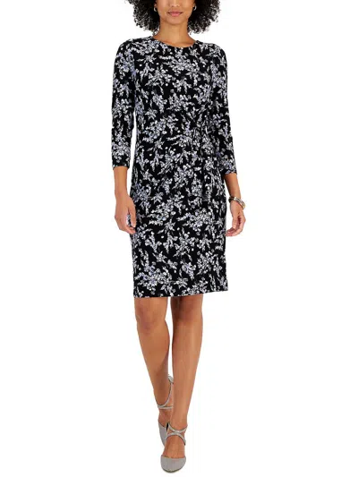 Kasper Womens Floral Print Knee-length Sheath Dress In Black