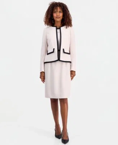 Kasper Womens Framed Colorblock Collarless Jacket Framed Colorblock Sheath Dress In White