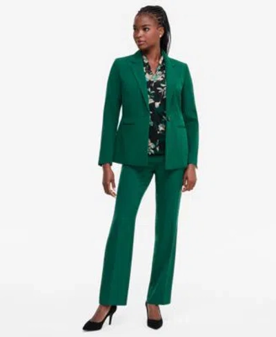 Kasper Womens Funnel Neck Cap Sleeve Blouse Stretch Crepe Blazer Slim Fit Trousers In Green