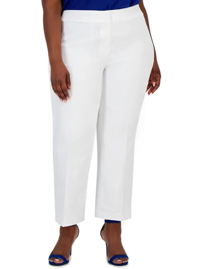 Kasper Womens High Rise Stretch Straight Leg Pants In White