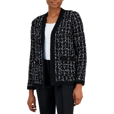 Kasper Womens Houndstooth Acrylic Cardigan Sweater In Multi