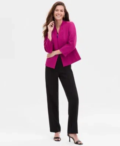 Kasper Womens Houndstooth Cap Sleeve Cowlneck Top One Button Seamed Slit Sleeve Jacket Fly Front Straight L In Black