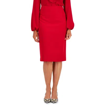Kasper Womens Knee-length Solid Pencil Skirt In Red