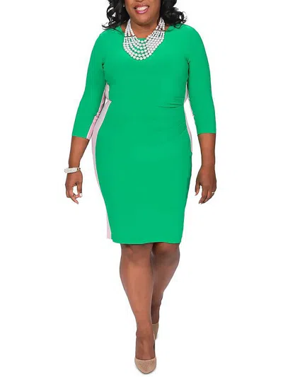 Kasper Womens Knit Colorblock Sheath Dress In Multi