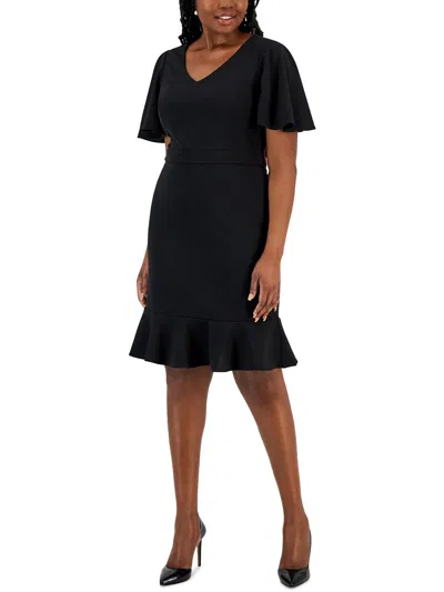 Kasper Womens Knit Flutter Sleeves Sheath Dress In Black