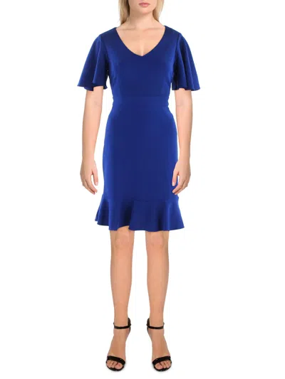 Kasper Womens Knit Flutter Sleeves Sheath Dress In Blue