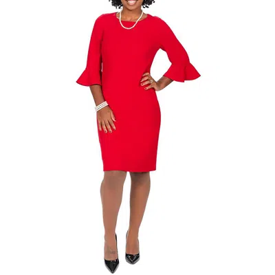 Kasper Womens Knit Ruffle Sleeve Sheath Dress In Red