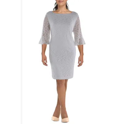 Kasper Womens Lace Bell Sleeve Sheath Dress In White