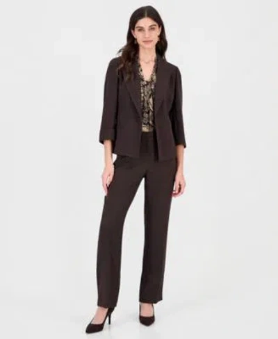 Kasper Womens Lily Knot Neck Cuffed Sleeve Classic Fit 3 Piece Suit In Brown