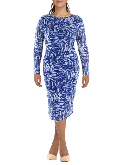 Kasper Womens Mesh Printed Shift Dress In Blue