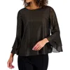 Kasper Womens Metallic Chiffon Blouse In Black
