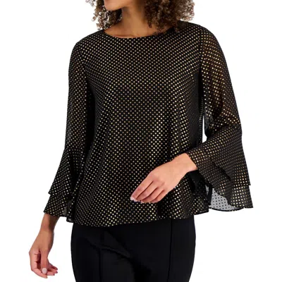 Kasper Womens Metallic Chiffon Blouse In Black,gold