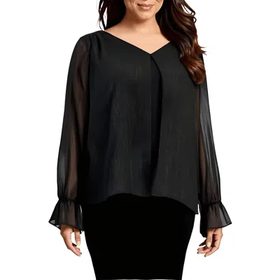 Kasper Womens Metallic Chiffon Blouse In Black