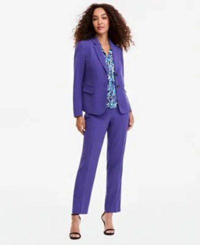 Kasper Womens Notch Collar Button Front Jacket Printed Funnel Neck Extended Shoulder Top Ava Mid Rise Strai In Purple
