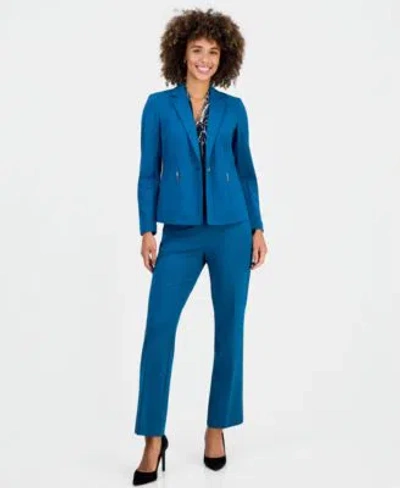 Kasper Womens Notched Collar Jacket Printed Knot Front Sleeveless Blouse Audrey Pull On Trousers In Bottle Teal