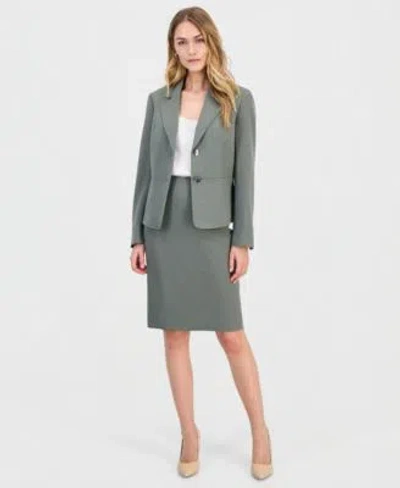 Kasper Womens Notched Collar Two Button Jacket Pencil Skirt In Dark Sea Stone