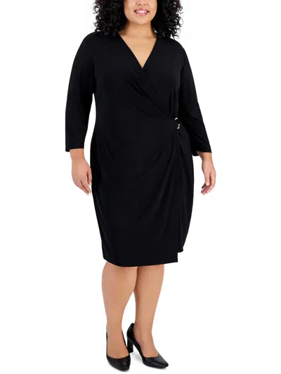 Kasper Womens O-ring Midi Wrap Dress In Black