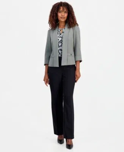 Kasper Womens Open Front 3 4 Sleeve Jacket Sleeveless Printed Keyhole Top Regular Petite In Black