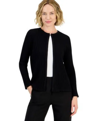 Kasper Womens Open Front Crewneck Cardigan In Black
