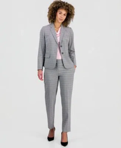Kasper Womens Plaid Two Button Blazer Plaid Slim Leg Pants In Gray