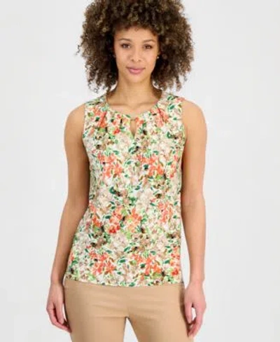 Kasper Womens Pleated Sleeveless Keyhole Top In Multi