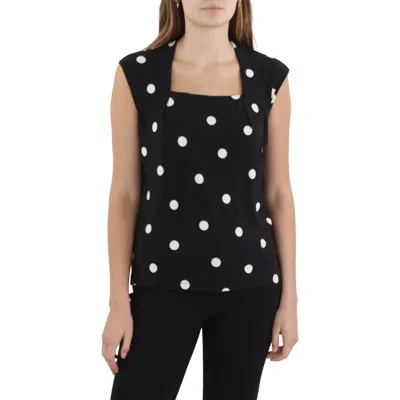 Kasper Womens Polka Dot Polyester Pullover Top In Black