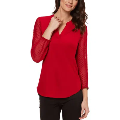 Kasper Womens Polka Dot Sheer Blouse In Red