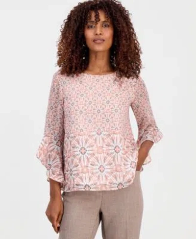 Kasper Womens Printed 3 4 Sleeve Top In Pink