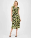Kasper Womens Printed Cowlneck Top Midi Skirt In Black Multi