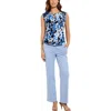 Kasper Womens Printed Polyester Pullover Top In Multi