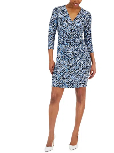 Kasper Womens Printed Polyester Wrap Dress In Blue