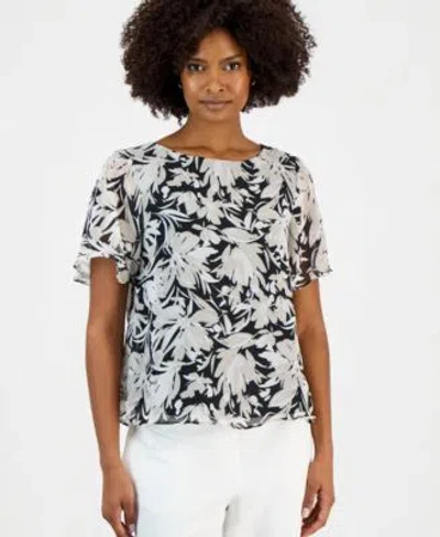 Kasper Womens Printed Short Sleeve Top In Black