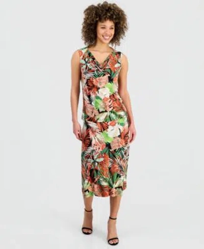 Kasper Womens Printed Sleeveless Cowl Neck Top Midi Skirt In Multi