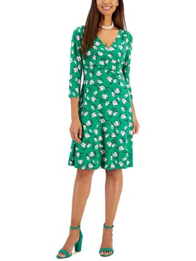 Kasper Womens Printed Surplice Midi Dress In Multi