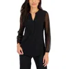 Kasper Plus Size Dot-sleeve Split-neck Top In Black
